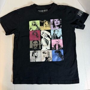 Black Graphic T-Shirt with Colorful Portraits